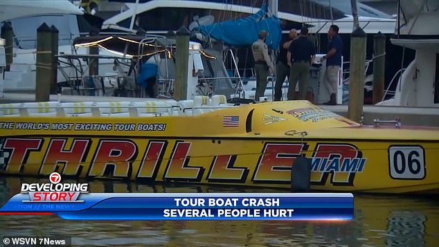 Officials later said they were sent to the scene to transport survivors from boats, one of which was the famous Thriller Speedboat (seen here), which travels at speeds of 40 mph.