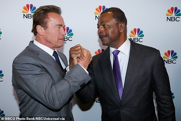 Arnold Schwarzenegger was another celebrity who shared a tribute to Weathers on social media;  seen with Carl in 2016 in New York