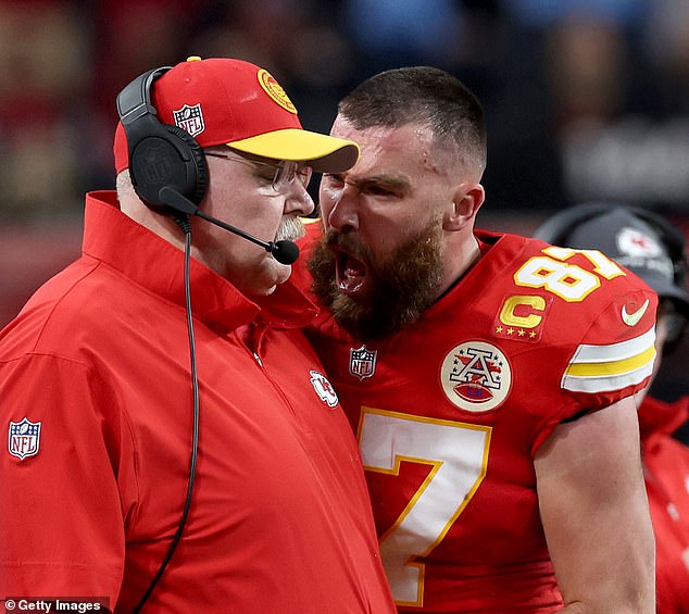Travis Kelce had a crazy moment while yelling at his coach Andy Reid in the second quarter of the Super Bowl.