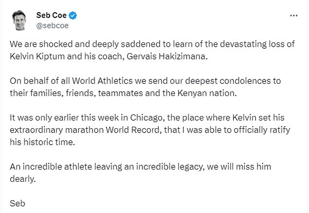 Coe took to X, formerly known as Twitter, to pay a touching tribute to the 24-year-old.