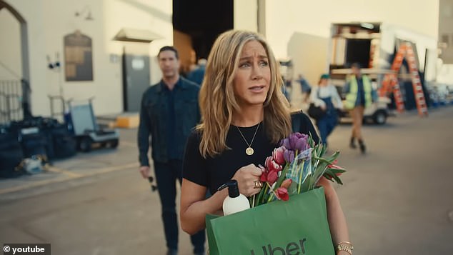 The star-studded commercial also includes appearances from Friends stars Jennifer Aniston (pictured) and David Schwimmer, rapper Jelly Roll and singer Usher.