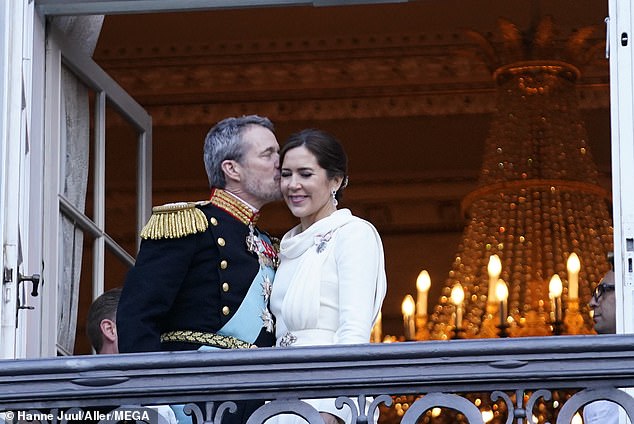 The newly crowned King and Queen of Denmark, Frederik and Mary, also shared another soft kiss.