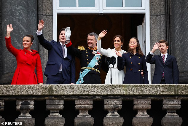 The children of Denmark's new kings joined their parents on the balcony of Christiansborg Castle today to celebrate the momentous change.