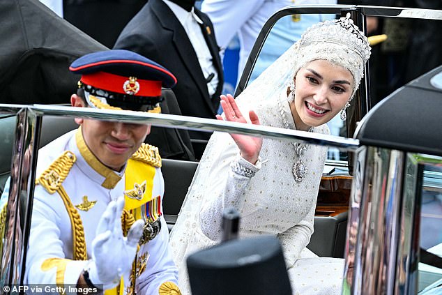 But today is the most significant, when Prince Abdul Mateen, 32, and Yang Mulia Anisha Rosnah, 29, embark on a parade through the streets of Bandar Seri Begawan.