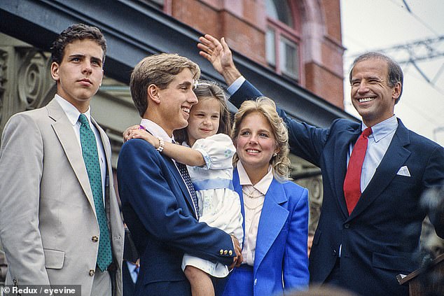 Joe Biden with his family after declaring that he would run for president in 1987