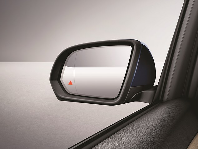 A small warning like this red triangle, usually accompanied by a noise alert, will let the driver know that there is a car or hazard in the blind spot.