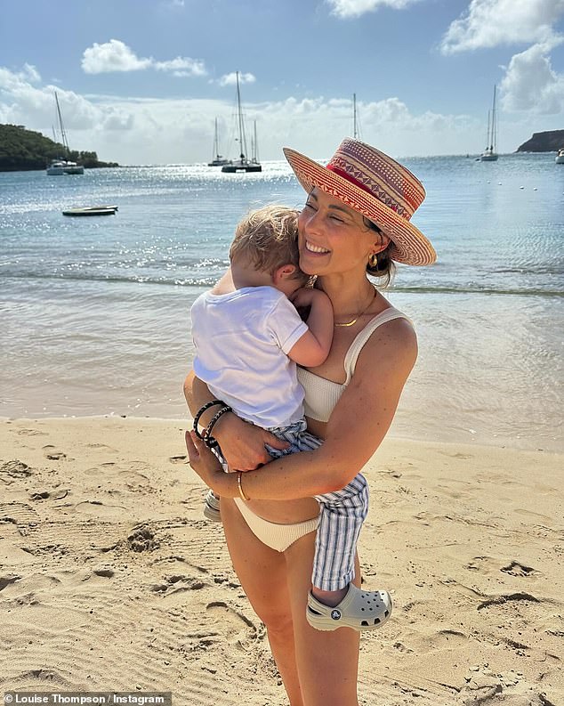 The former Made In Chelsea star was admitted to a London hospital late last month following a series of health problems since giving birth to her two-year-old son Leo (pictured in Antigua).