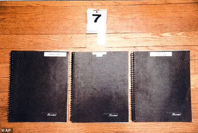 This image, contained in special counsel Robert Hur's report, shows notebooks seized from a filing cabinet beneath printers in President Joe Biden's first-floor office in Wilmington in January 2023.