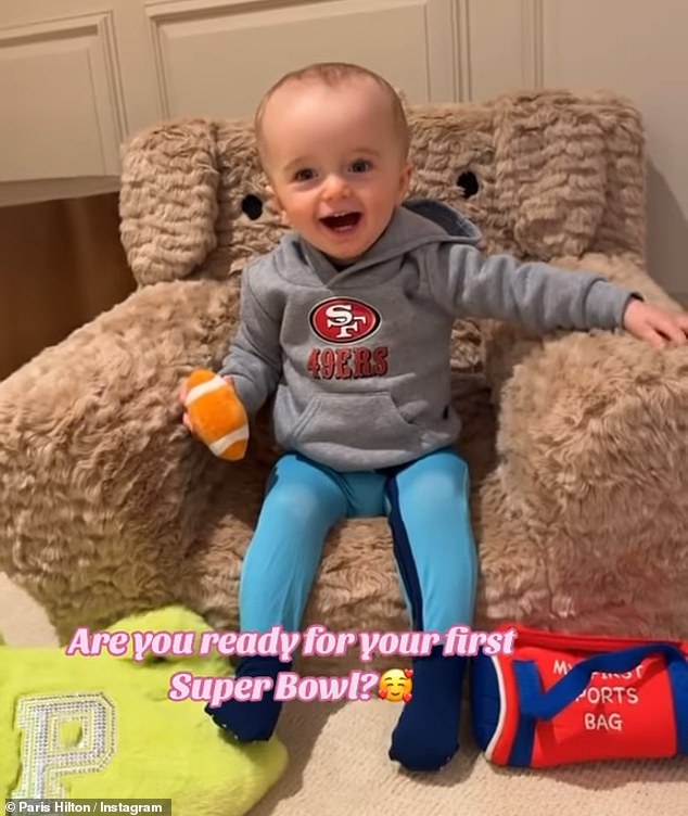 Paris shared an adorable video of her one-year-old son Phoenix dressed in a San Francisco 49ers hoodie. 'Are you ready for your first Super Bowl?' she asked the baby, who responded with a sweet giggle.