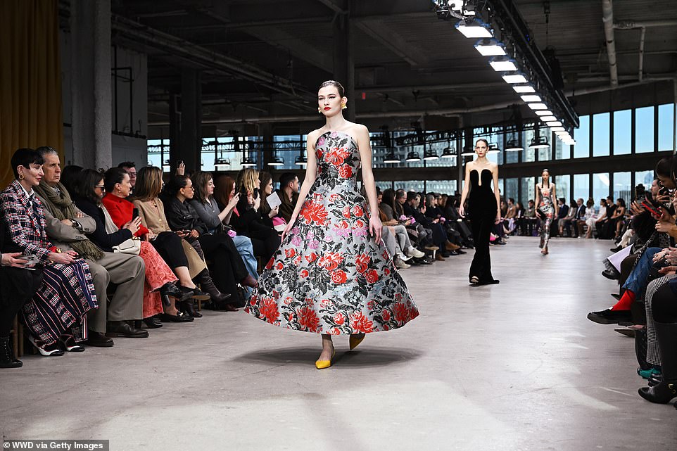 Florals were a big theme for Carolina's fall 2024 ready-to-wear line, with several models sporting the spring style.