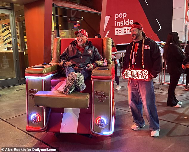 San Francisco superfan Albert Vann is pictured in his motorized recliner on the Strip.