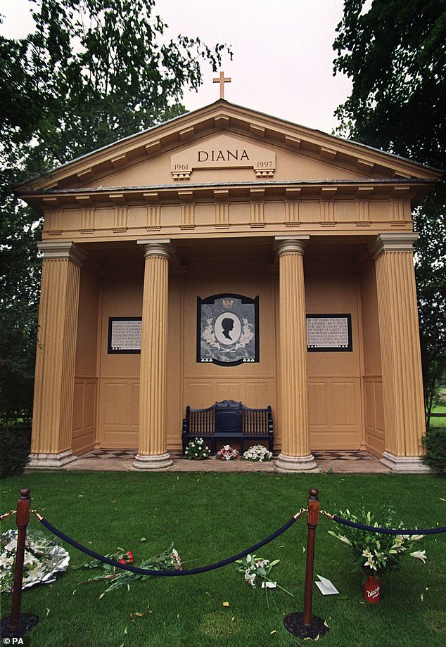 Pictured: The 'temple' at the Althorp estate in Northampton where the public can pay their respects to Diana.