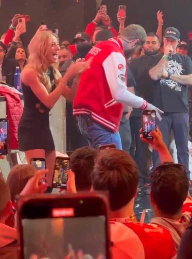 Brittany was ecstatic to see Malone wearing a Chiefs jacket at the team's after-party at XS nightclub on the Las Vegas Strip.