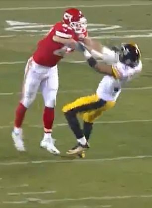 He was filmed shoving a Steelers player after Kelce dropped the ball.
