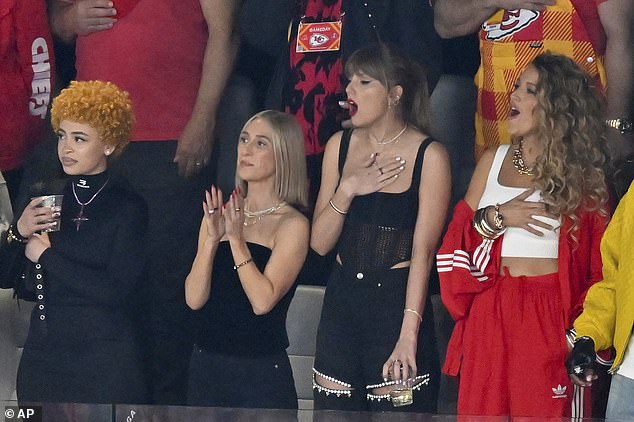 It was a tense night as Swift was cheered on while watching the Chiefs play in overtime.