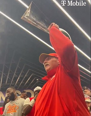 The 65-year-old coach addressed his players in the Chiefs' locker room at Allegiant Stadium.