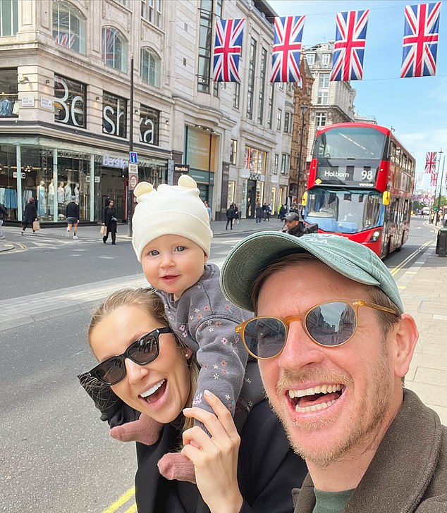 Sam returned to screens in December after taking a month-long break from his role on Sunrise to focus on full-time fatherhood (pictured are Sam, Rebecca and their baby Margot).