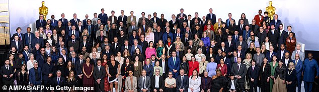 The annual Oscars 'class photo' taken at the Oscar Nominees Luncheon on Monday at the Beverly Hilton