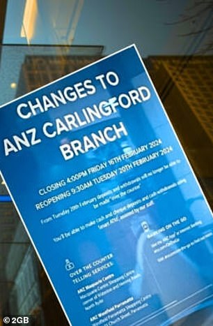 A sign posted at the Carlingford branch informing customers of the change.