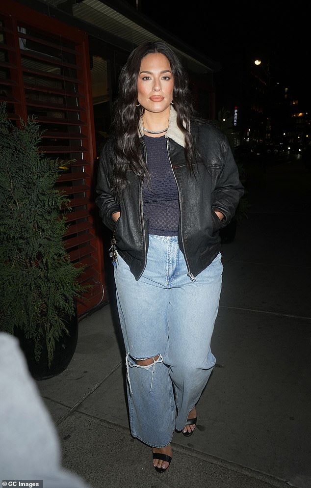 Ashley added a boost to her height in black open-toed sandals and styled her long dark hair in soft waves.