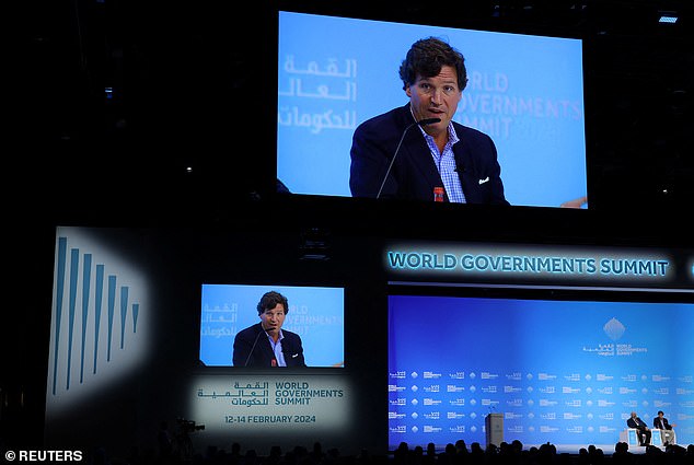 Tucker Carlson speaks at the World Government Summit, in Dubai, United Arab Emirates
