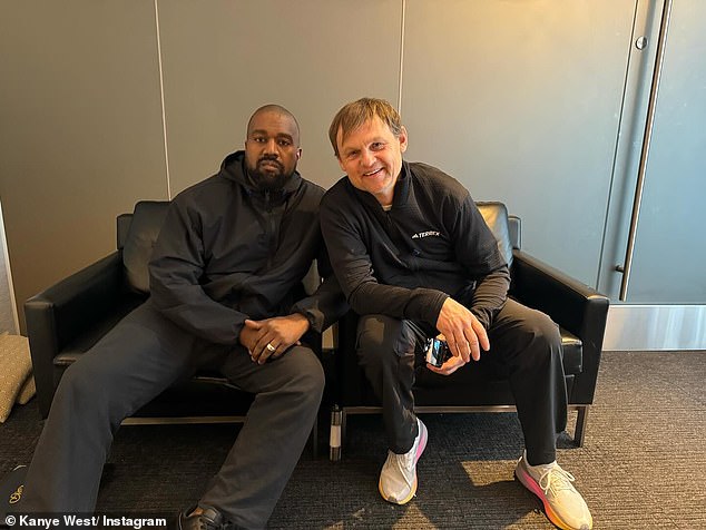 The rapper, 46, lost his billionaire status in 2022 when several brands terminated his lucrative contracts over his anti-Semitic outbursts (pictured with Adidas CEO Bjørn Gulden).