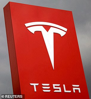 The logo of Tesla Inc., which produces electric vehicles and battery technology.