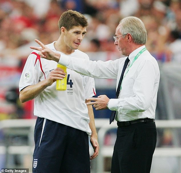 Eriksson managed England from 2001 to 2006; Liverpool star Steven Gerrard (left) was part of the famous 'Golden Generation' that reached the quarter-finals in three tournaments.