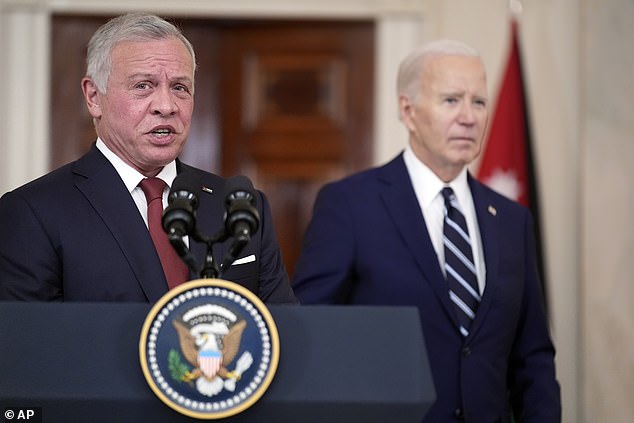 Biden looks into the middle distance as King Abdullah talks about the future of Gaza