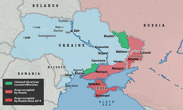 Map showing the Ukrainian territories occupied by Russia during the conflict