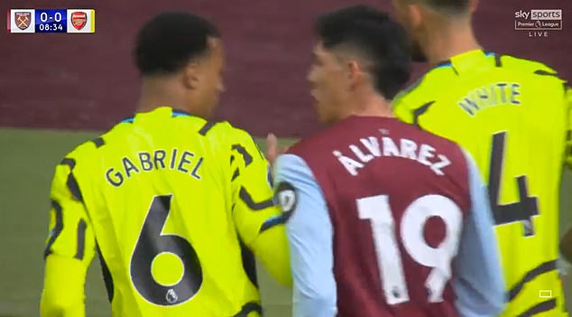 Alvarez then got into a heated exchange with Arsenal defender Gabriel.