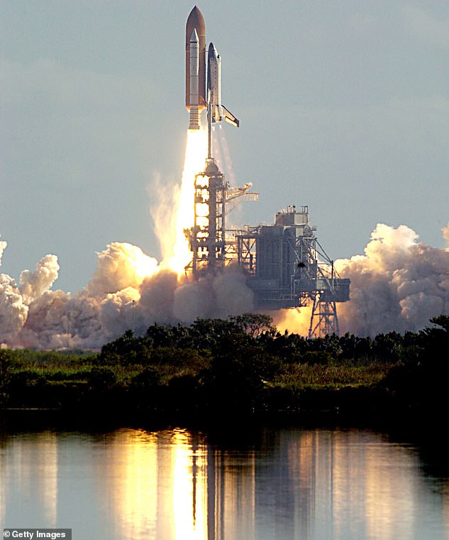 The space shuttle Columbia, on mission STS-107, launches on January 16, 2003 from the Kennedy Space Center in Cape Canaveral, Florida.
