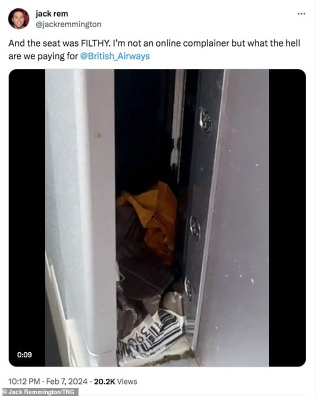 He also shared a video of litter in some of the ruts around his private first class capsule, where tickets can cost thousands of pounds.