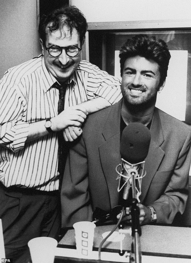 The DJ with George Michael in an undated photo taken inside a BBC studio