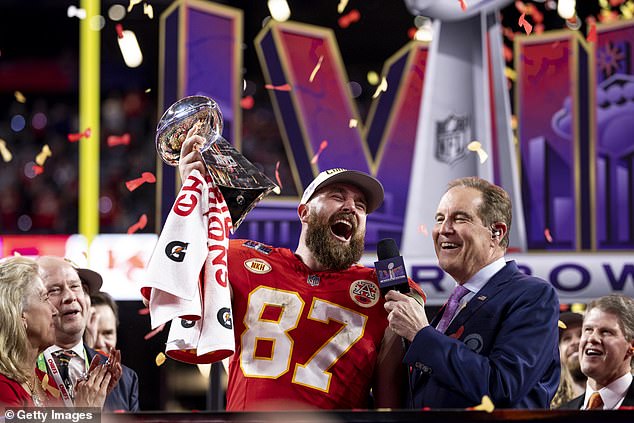 Kelce helped the Chiefs win the Super Bowl over the 49ers in the most-watched television broadcast in history.