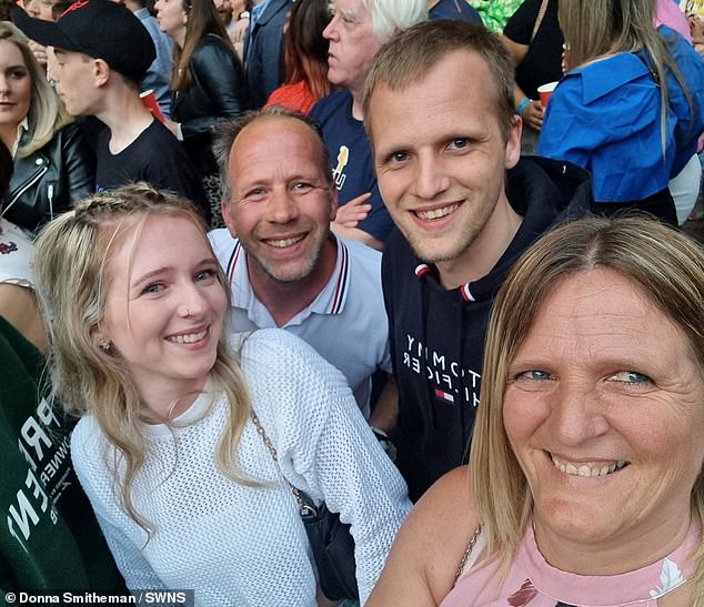 The mother-of-two and her husband Steven, 48 (second from left), who works in manufacturing, performed CPR before paramedics took over but were unable to save his life.
