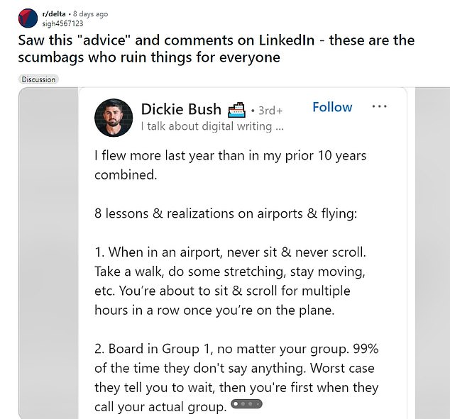 After LinkedIn user Dickie Bush admitted that he always addresses first, regardless of what group he's in, his post was reshared on Reddit, where users quickly criticized him.