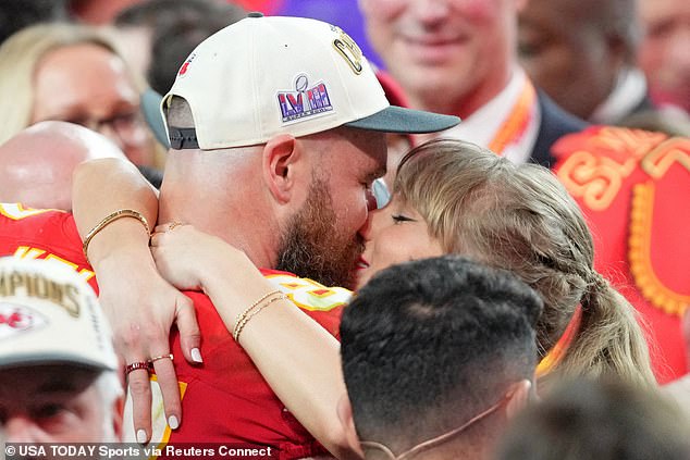 Swift and Kelce kissed after the tight end helped the Chiefs capture the championship.