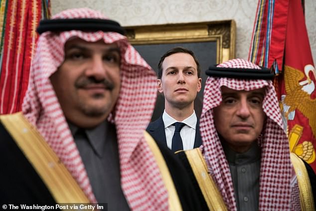 Kushner is seen at the White House among Saudi Arabian officials in March 2018.