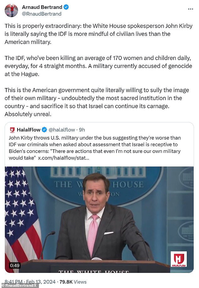 1707888907 217 White House spokesperson John Kirby slammed for saying that Israel