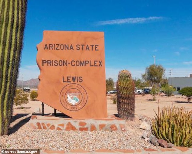 Officers at Lewis Prison in Arizona (pictured) were allegedly alerted to the package by a police dog and immediately arrested.