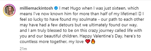Millie reflected on her long romance with Hugo