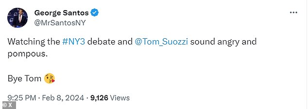 Santos mocked Suozzi on X, formerly Twitter, calling him 
