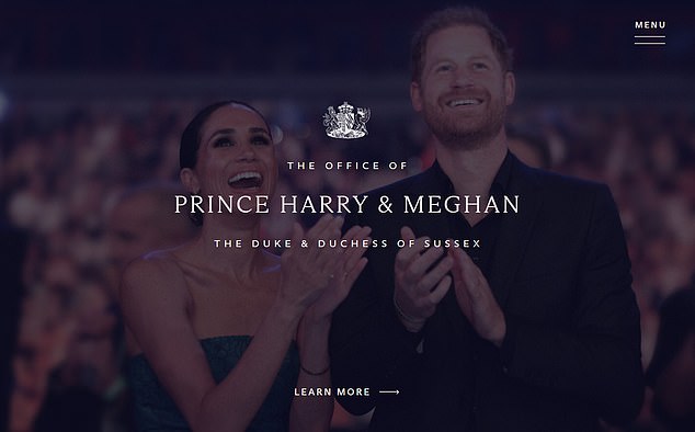 The new Sussex.com homepage features an image of Prince Harry, Duke of Sussex, and Meghan, Duchess of Sussex at the Invictus Games closing ceremony in September 2023.