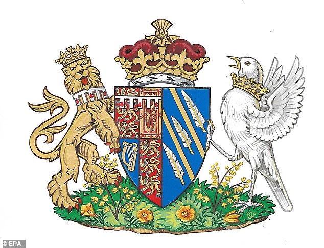 This is an image issued by Kensington Palace on May 25, 2018 showing the Duchess of Sussex's new coat of arms which was issued at the time of her marriage to Prince Harry.