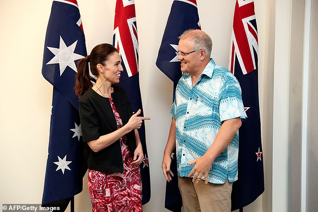 Jacinda Ardern and Scott Morrison at the Pacific Islands Forum in Tuvalu in August 2019, six months before the New Zealand prime minister criticized Australia for 
