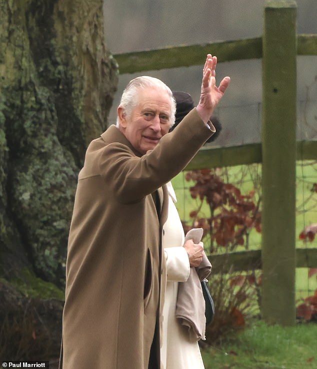 Charles looked in high spirits on Sunday morning as he attended a church service at the Sandringham estate, almost a week after his shocking cancer diagnosis.