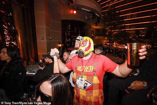 Meanwhile, Jason was seen hilariously dancing in his jumpsuit and a wrestling mask in Las Vegas.