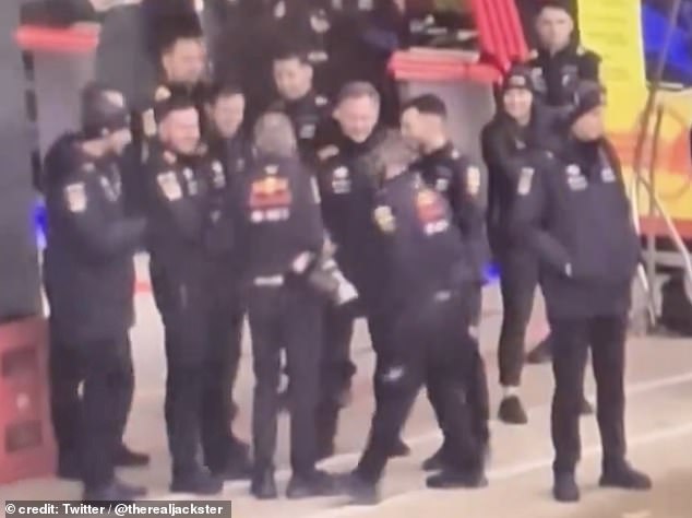 An image of the Red Bull Racing boss laughing with his team at Silverstone appeared online on Tuesday, where Red Bull's new car was flying around the track.