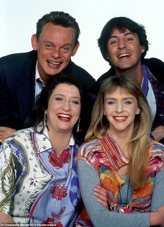 Caroline said on the latest edition of the Off Air podcast that the comedy's vulgar 90s humor wouldn't be felt at the moment (Martin, Caroline, Neil and Leslie Ash are seen).